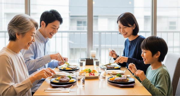 孫と食事を楽しむ女性